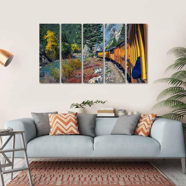 Steam Engine Train Travels In Colorado USA Canvas Wall Art-5 Horizontal-Gallery Wrap-22" x 12"-Tiaracle