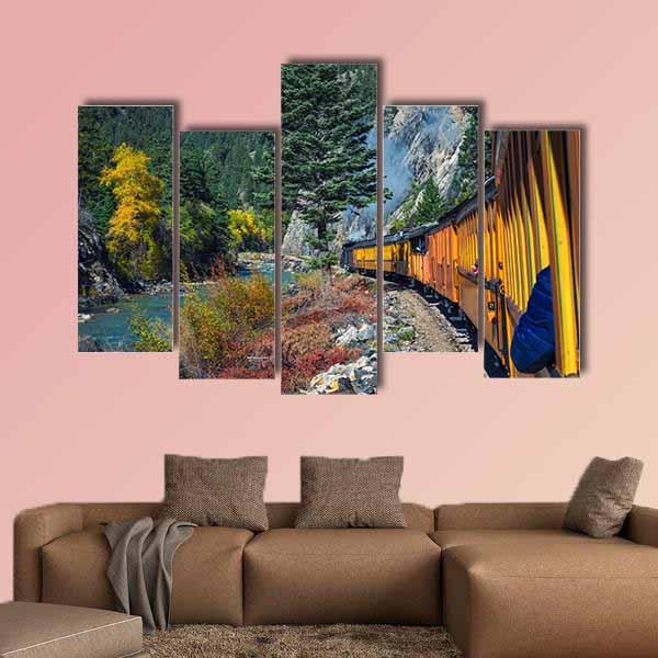 Steam Engine Train Travels In Colorado USA Canvas Wall Art-5 Pop-Gallery Wrap-32" x 21"-Tiaracle