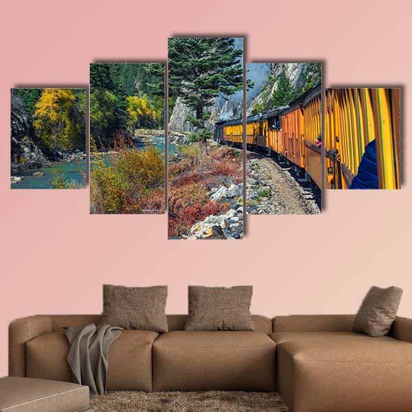 Steam Engine Train Travels In Colorado USA Canvas Wall Art-5 Star-Gallery Wrap-42" x 21"-Tiaracle