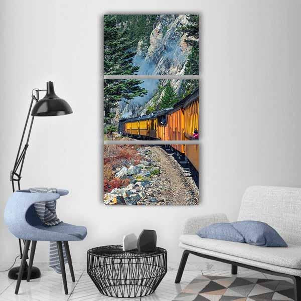 Steam Engine Train Travels In Colorado USA Vertical Canvas Wall Art-3 Vertical-Gallery Wrap-12" x 25"-Tiaracle
