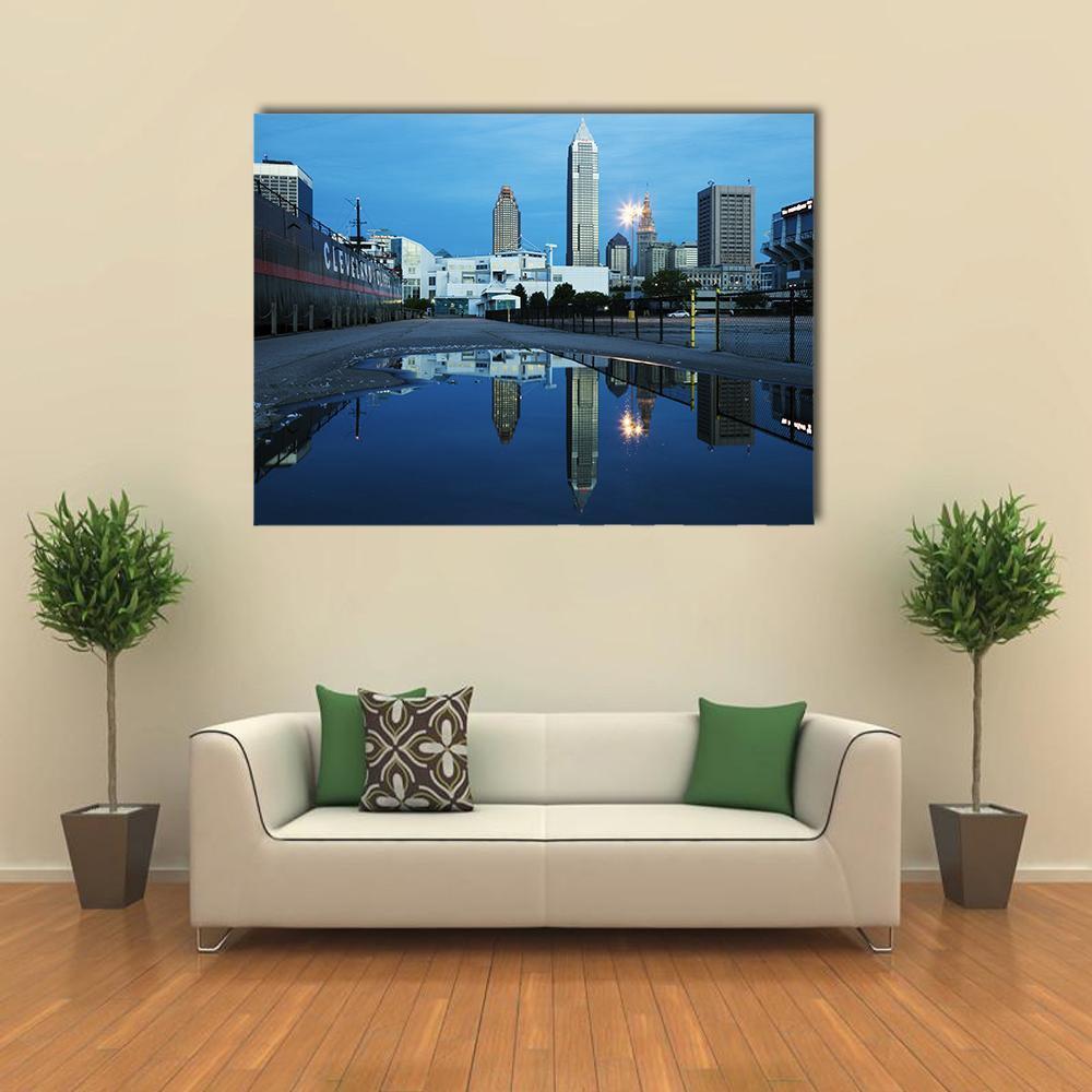 Steamship William G Mather at Dusk Canvas Wall Art in black, gray and blue, single panel hung on a wall