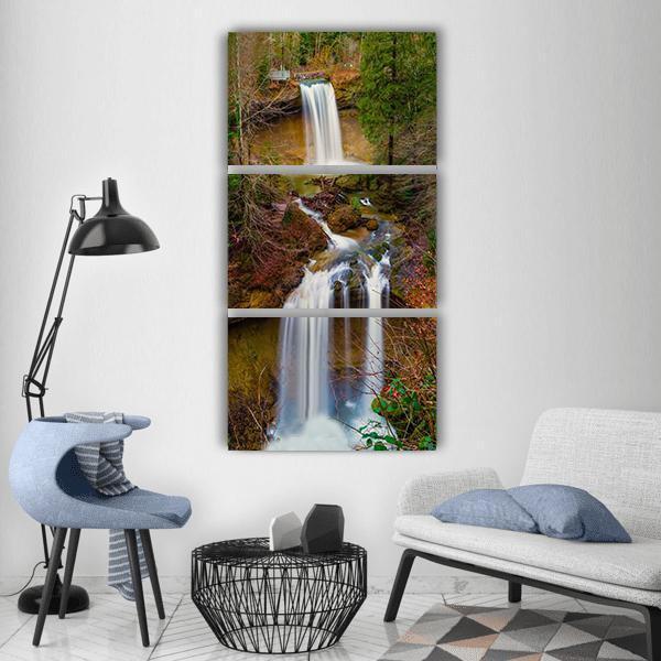 Steep Slope Waterfall Vertical Canvas Wall Art-3 Vertical-Gallery Wrap-12" x 25"-Tiaracle