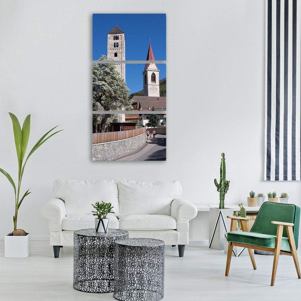 Steeple Rhaeto Romanic Gothic Church Vertical Canvas Wall Art-3 Vertical-Gallery Wrap-12" x 25"-Tiaracle