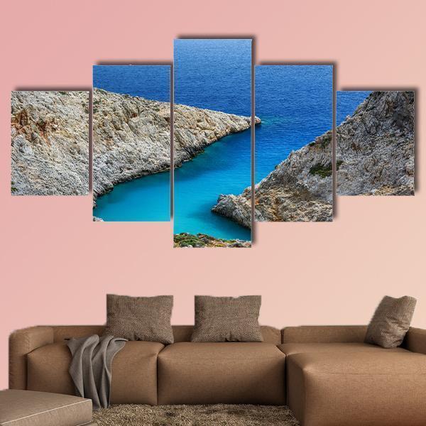 Stefanou Beach In Crete Island Greece Canvas Wall Art-5 Star-Gallery Wrap-62" x 32"-Tiaracle