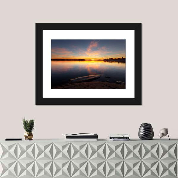 Still Sea Water With Sunrise In Coast Of Helsinki Canvas Wall Art-1 Piece-Framed Print-20" x 16"-Tiaracle