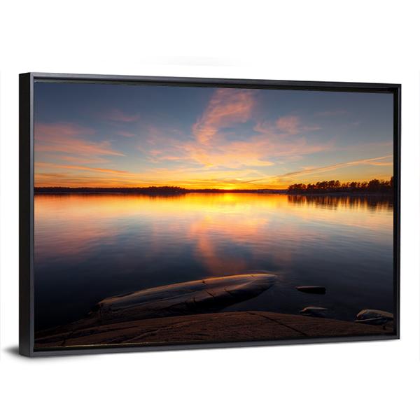 Still Sea Water With Sunrise In Coast Of Helsinki Canvas Wall Art-3 Horizontal-Gallery Wrap-25" x 16"-Tiaracle