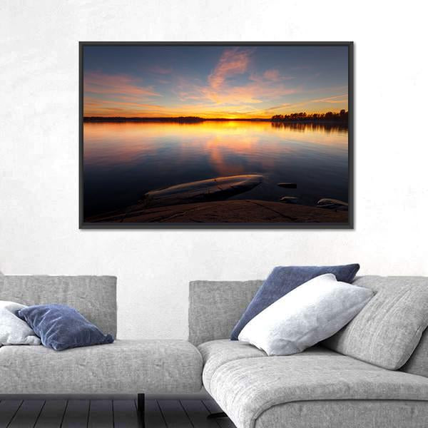 Still Sea Water With Sunrise In Coast Of Helsinki Canvas Wall Art-3 Horizontal-Gallery Wrap-25" x 16"-Tiaracle