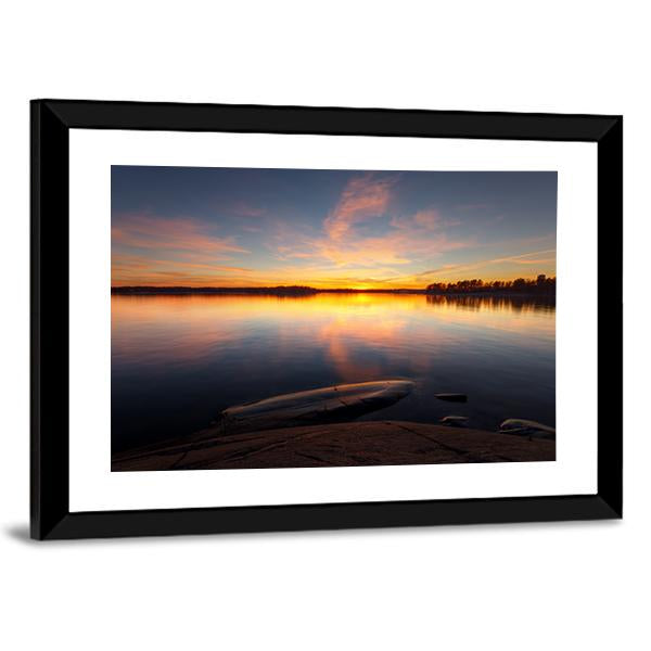 Still Sea Water With Sunrise In Coast Of Helsinki Canvas Wall Art-3 Horizontal-Gallery Wrap-25" x 16"-Tiaracle