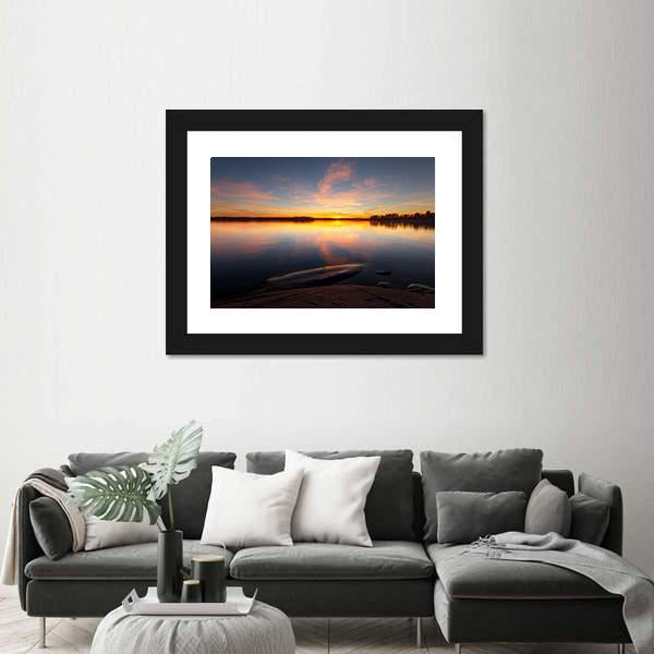Still Sea Water With Sunrise In Coast Of Helsinki Canvas Wall Art-3 Horizontal-Gallery Wrap-25" x 16"-Tiaracle