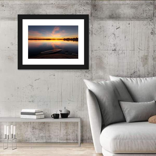 Still Sea Water With Sunrise In Coast Of Helsinki Canvas Wall Art-3 Horizontal-Gallery Wrap-25" x 16"-Tiaracle