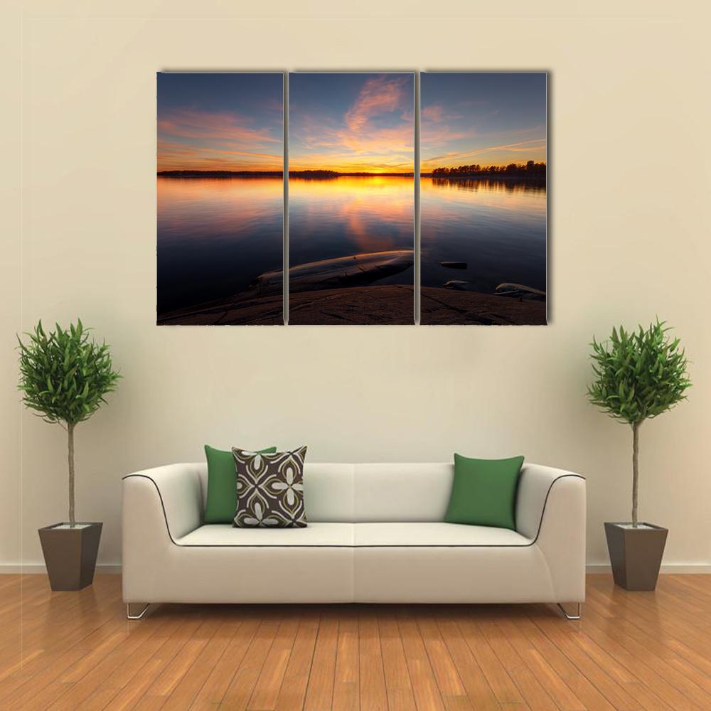 Still Sea Water With Sunrise In Coast Of Helsinki Canvas Wall Art-3 Horizontal-Gallery Wrap-37" x 24"-Tiaracle