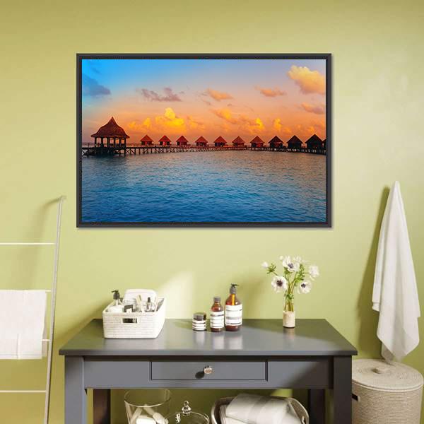 Stilt Houses On Water Canvas Wall Art-1 Piece-Floating Frame-24" x 16"-Tiaracle