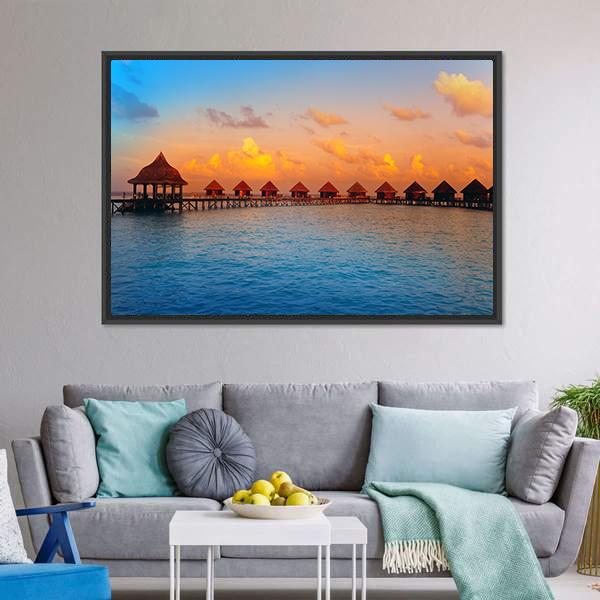Stilt Houses On Water Canvas Wall Art-3 Horizontal-Gallery Wrap-25" x 16"-Tiaracle