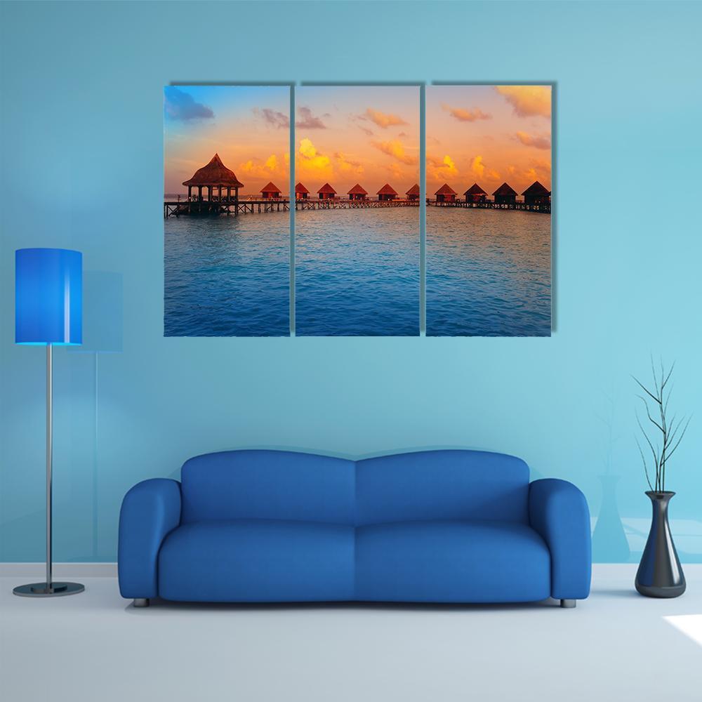 Stilt Houses On Water Canvas Wall Art-3 Horizontal-Gallery Wrap-37" x 24"-Tiaracle