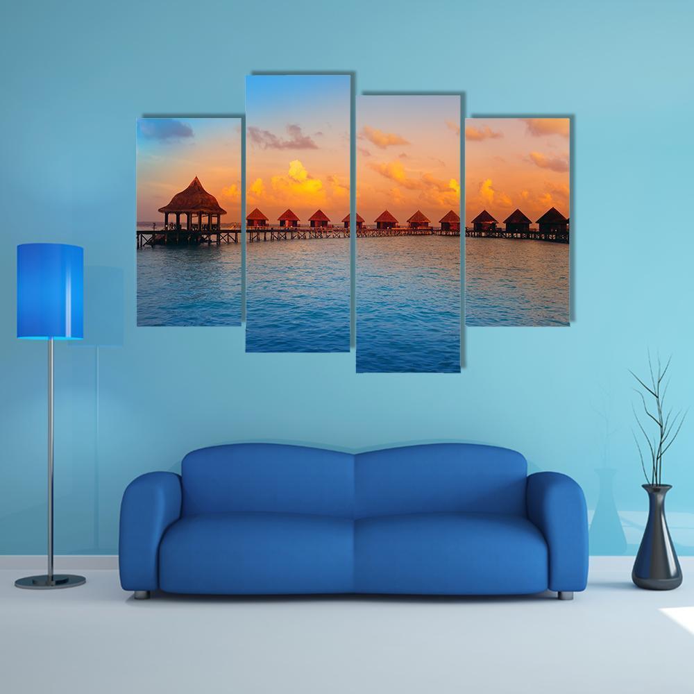 Stilt Houses On Water Canvas Wall Art-4 Pop-Gallery Wrap-50" x 32"-Tiaracle