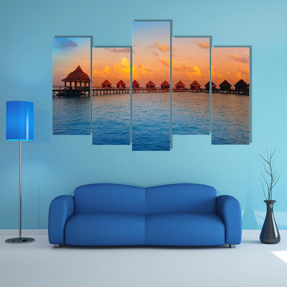 Stilt Houses On Water Canvas Wall Art-5 Pop-Gallery Wrap-47" x 32"-Tiaracle