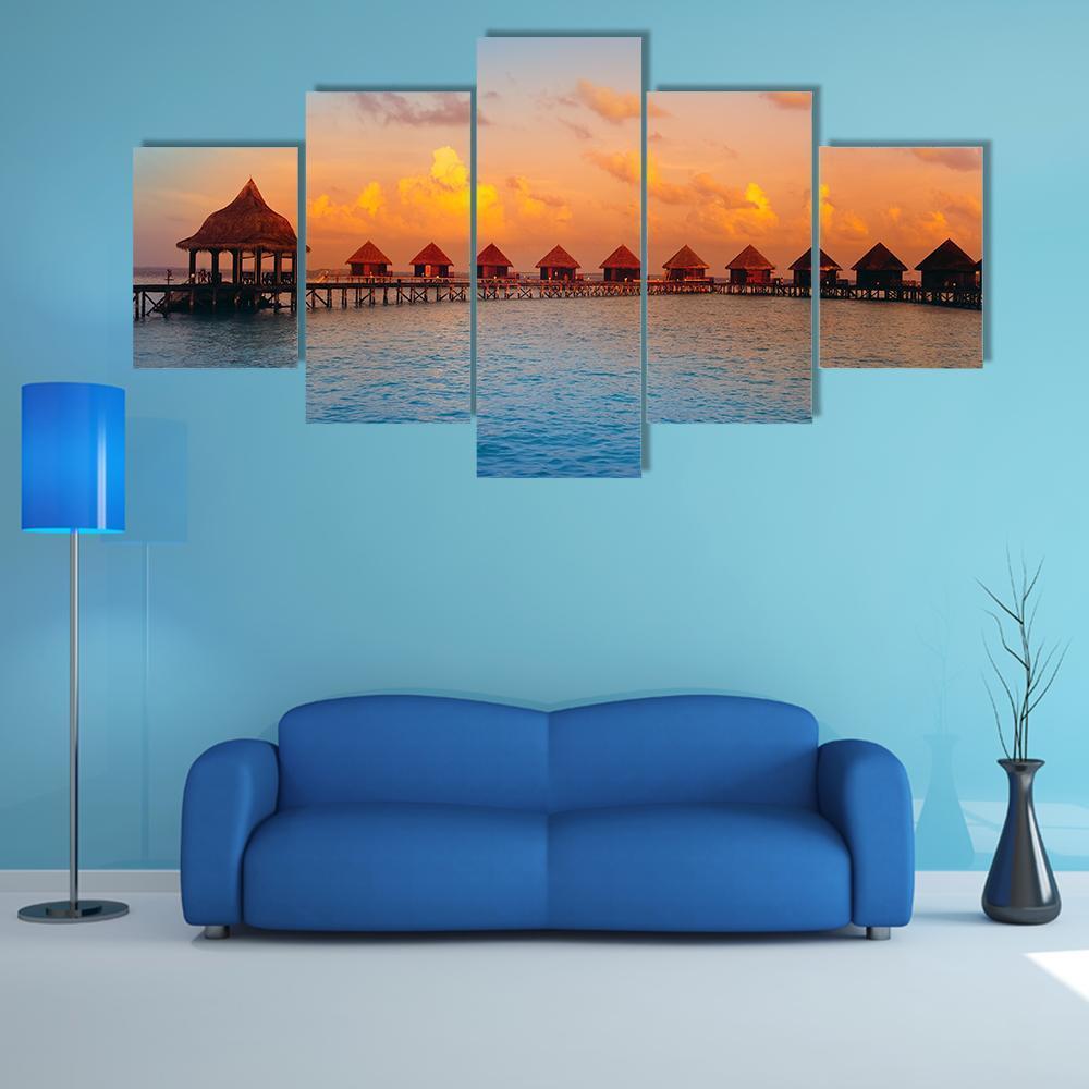 Stilt Houses On Water Canvas Wall Art-5 Star-Gallery Wrap-62" x 32"-Tiaracle