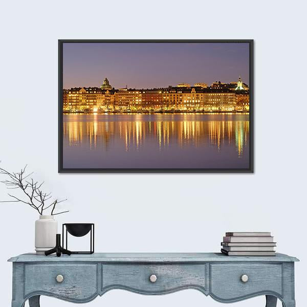 Stockholm At Night Canvas Wall Art-1 Piece-Floating Frame-24" x 16"-Tiaracle