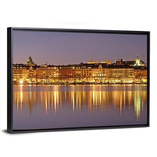 Stockholm At Night Canvas Wall Art-3 Horizontal-Gallery Wrap-25" x 16"-Tiaracle