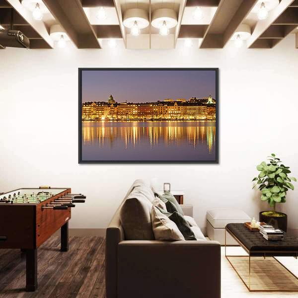 Stockholm At Night Canvas Wall Art-3 Horizontal-Gallery Wrap-25" x 16"-Tiaracle