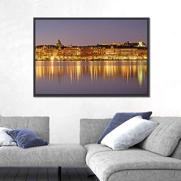 Stockholm At Night Canvas Wall Art-3 Horizontal-Gallery Wrap-25" x 16"-Tiaracle