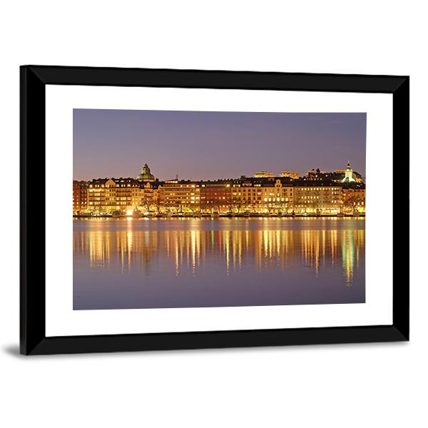 Stockholm At Night Canvas Wall Art-3 Horizontal-Gallery Wrap-25" x 16"-Tiaracle