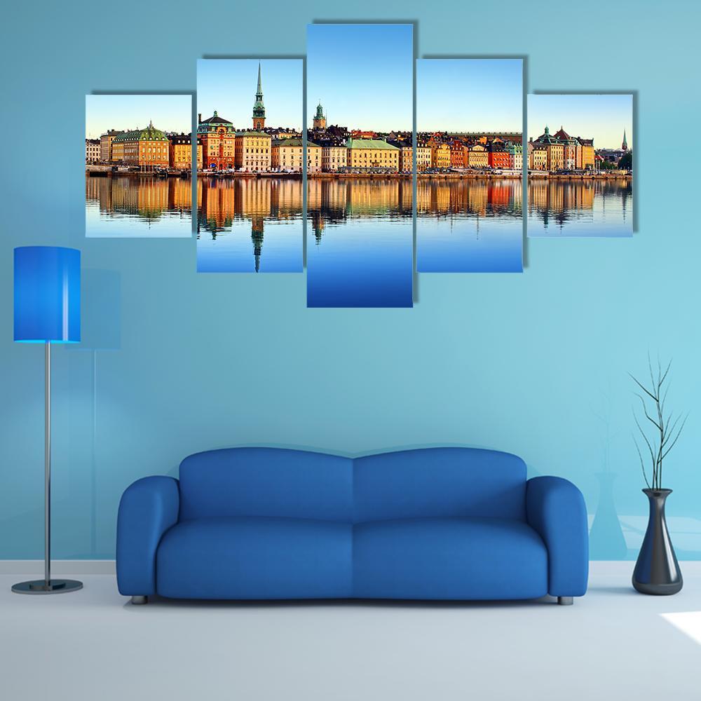 Stockholm City Canvas Wall Art-5 Star-Gallery Wrap-62" x 32"-Tiaracle
