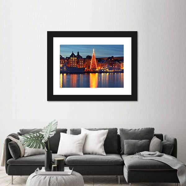 Stockholms Old City With Christmas Tree Canvas Wall Art-3 Horizontal-Gallery Wrap-25" x 16"-Tiaracle