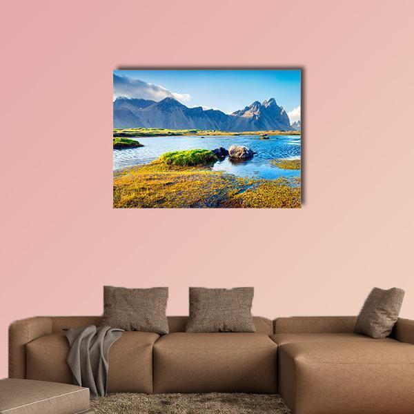 Stokksnes Headland Canvas Wall Art-1 Piece-Gallery Wrap-48" x 32"-Tiaracle
