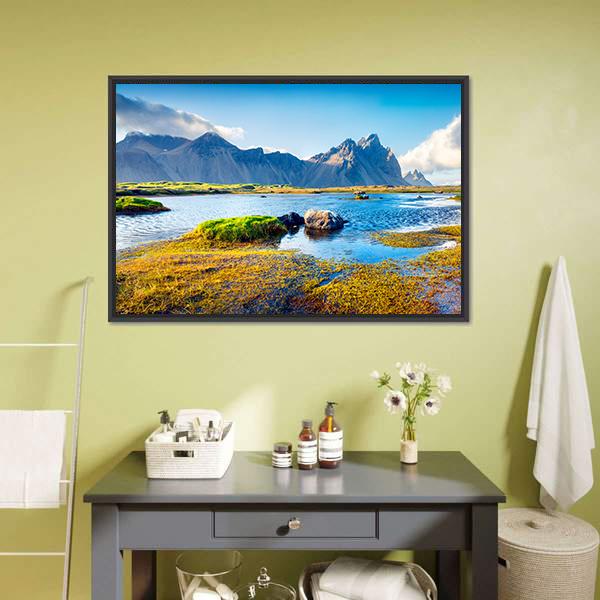 Stokksnes Headland Canvas Wall Art-1 Piece-Floating Frame-24" x 16"-Tiaracle