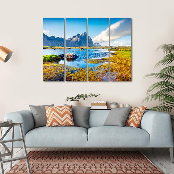 Stokksnes Headland Canvas Wall Art-4 Horizontal-Gallery Wrap-34" x 24"-Tiaracle
