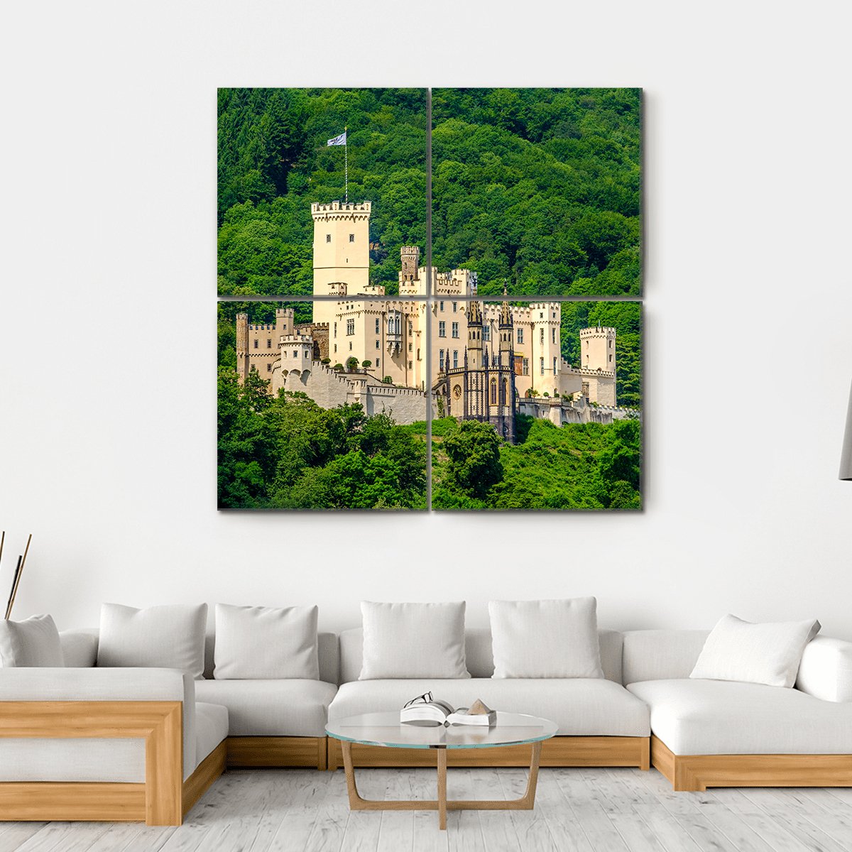 Stolzenfels Castle At Rhine Valley Canvas Wall Art-4 Square-Gallery Wrap-17" x 17"-Tiaracle