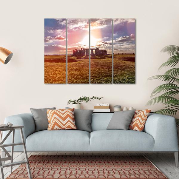 Stonehenge Against The Sun In England Canvas Wall Art-1 Piece-Gallery Wrap-36" x 24"-Tiaracle