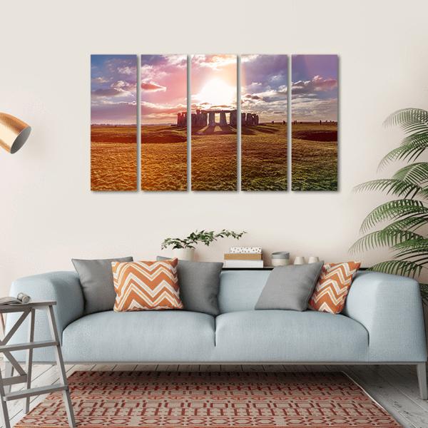 Stonehenge Against The Sun In England Canvas Wall Art-5 Horizontal-Gallery Wrap-22" x 12"-Tiaracle
