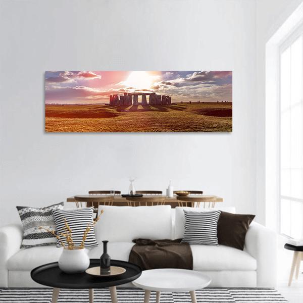 Stonehenge Against The Sun In England Panoramic Canvas Wall Art-1 Piece-36" x 12"-Tiaracle