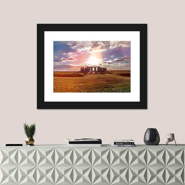 Stonehenge Against The Sun In England Panoramic Canvas Wall Art-1 Piece-36" x 12"-Tiaracle