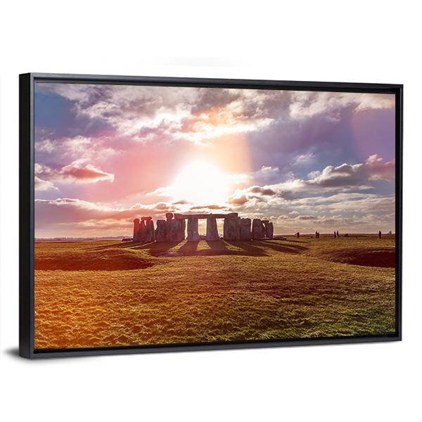 Stonehenge Against The Sun In England Panoramic Canvas Wall Art-1 Piece-36" x 12"-Tiaracle
