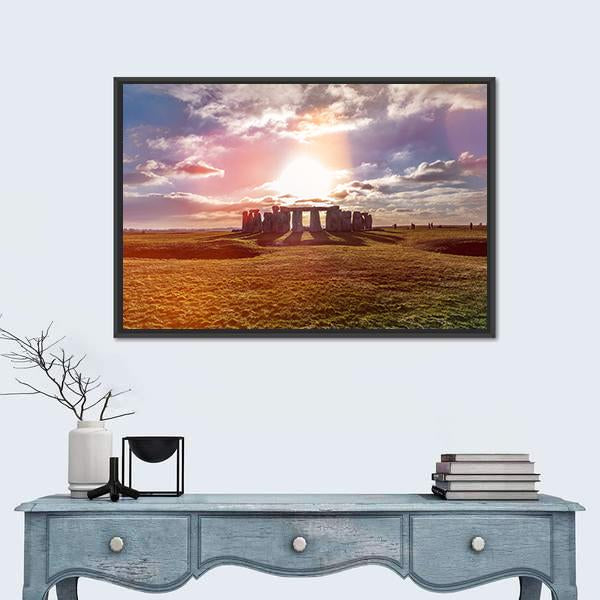 Stonehenge Against The Sun In England Panoramic Canvas Wall Art-1 Piece-36" x 12"-Tiaracle