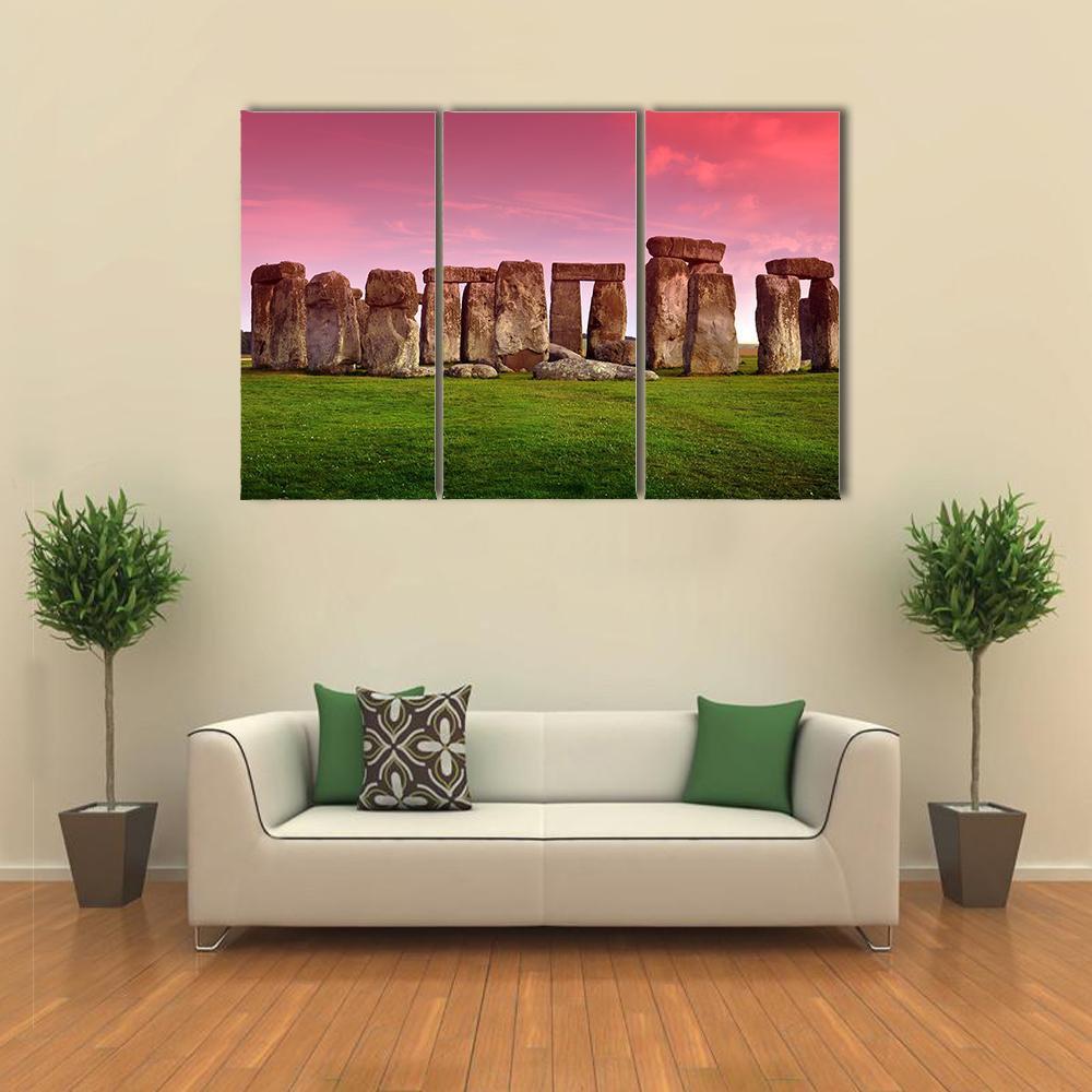 Stonehenge In Sunset Canvas Wall Art-3 Horizontal-Gallery Wrap-37" x 24"-Tiaracle