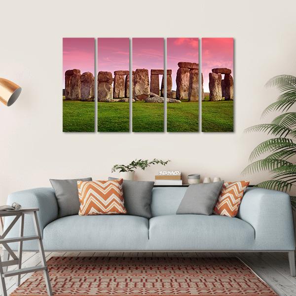 Stonehenge In Sunset Canvas Wall Art-5 Horizontal-Gallery Wrap-22" x 12"-Tiaracle