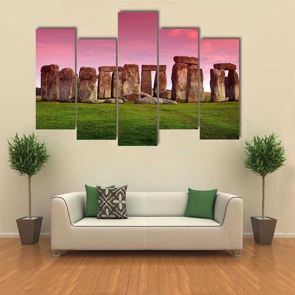 Stonehenge In Sunset Canvas Wall Art-5 Pop-Gallery Wrap-47" x 32"-Tiaracle