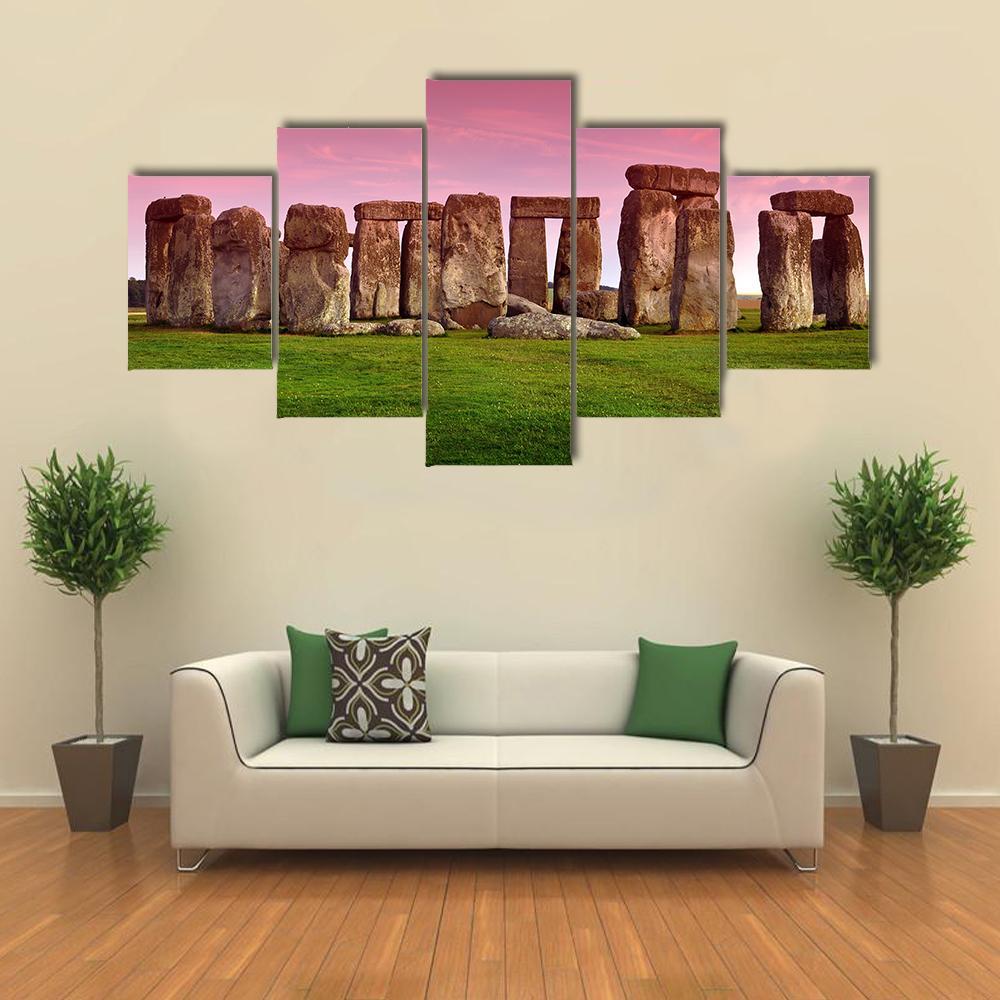 Stonehenge In Sunset Canvas Wall Art-1 Piece-Gallery Wrap-48" x 32"-Tiaracle