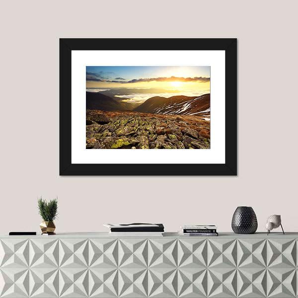 Stones On Hill During Sunset Canvas Wall Art-1 Piece-Framed Print-20" x 16"-Tiaracle