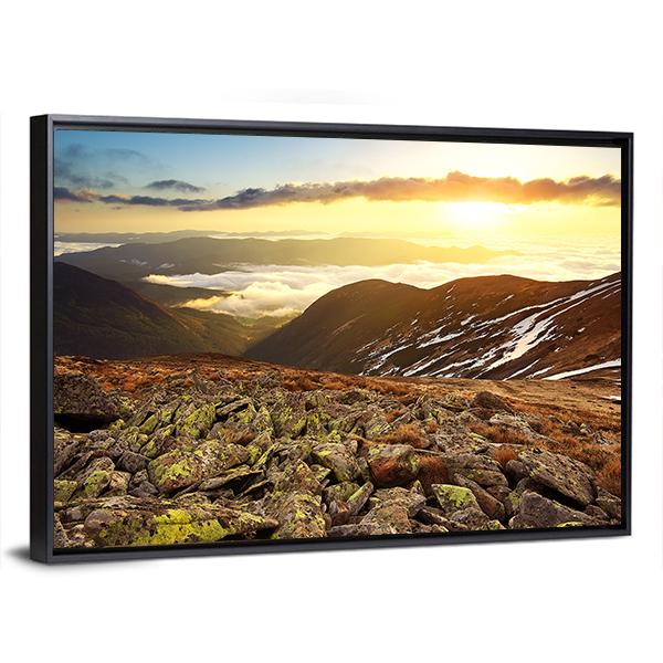 Stones On Hill During Sunset Canvas Wall Art-3 Horizontal-Gallery Wrap-25" x 16"-Tiaracle