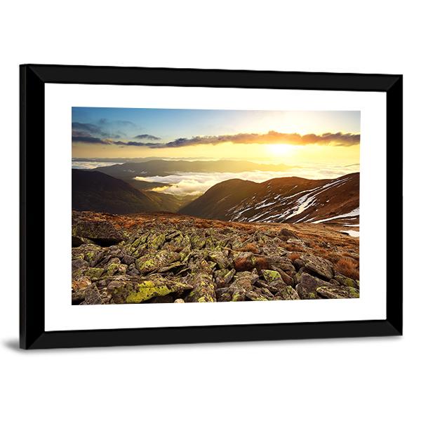 Stones On Hill During Sunset Canvas Wall Art-3 Horizontal-Gallery Wrap-25" x 16"-Tiaracle