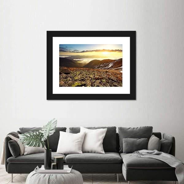 Stones On Hill During Sunset Canvas Wall Art-3 Horizontal-Gallery Wrap-25" x 16"-Tiaracle