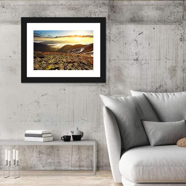 Stones On Hill During Sunset Canvas Wall Art-3 Horizontal-Gallery Wrap-25" x 16"-Tiaracle