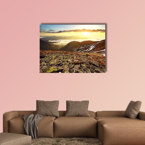 Stones On Hill During Sunset Canvas Wall Art-1 Piece-Gallery Wrap-48" x 32"-Tiaracle