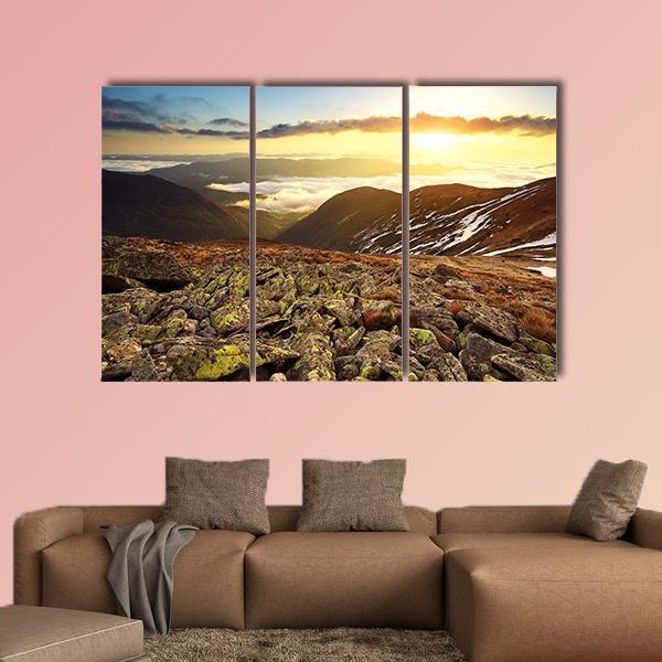 Stones On Hill During Sunset Canvas Wall Art-3 Horizontal-Gallery Wrap-37" x 24"-Tiaracle