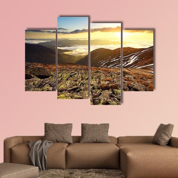 Stones On Hill During Sunset Canvas Wall Art-4 Pop-Gallery Wrap-50" x 32"-Tiaracle
